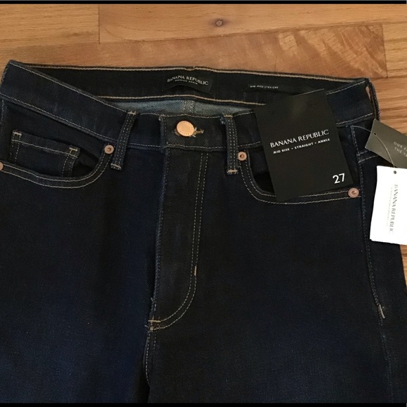 NWT BANANA REPUBLIC STRAIGHT LEG LOW STRETCH SOFT MID RISE JEANS - DARK RINSE - Picture 9 of 11